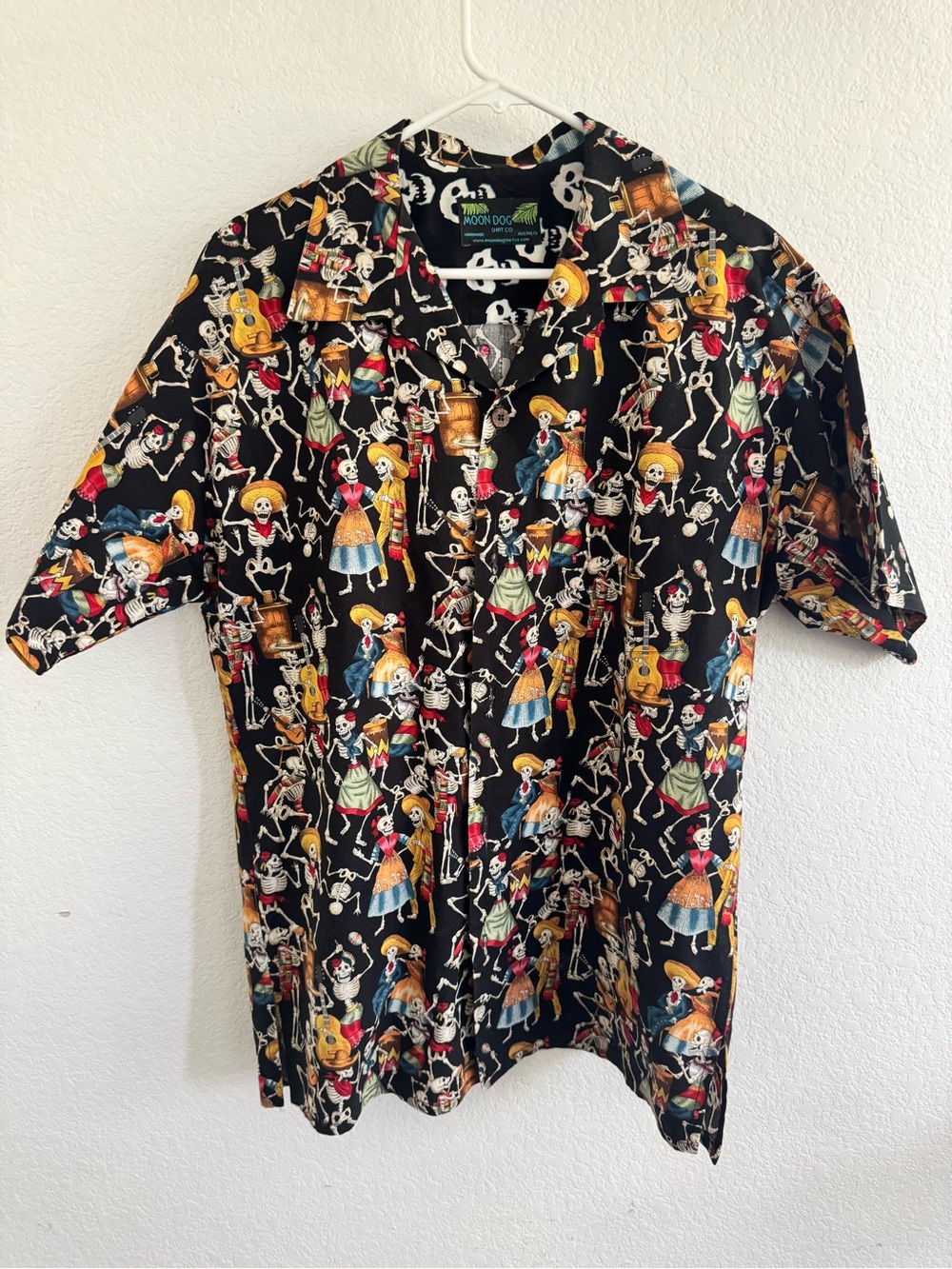 Fiesta Day of the Dead Black Print Button-Down Shirt
